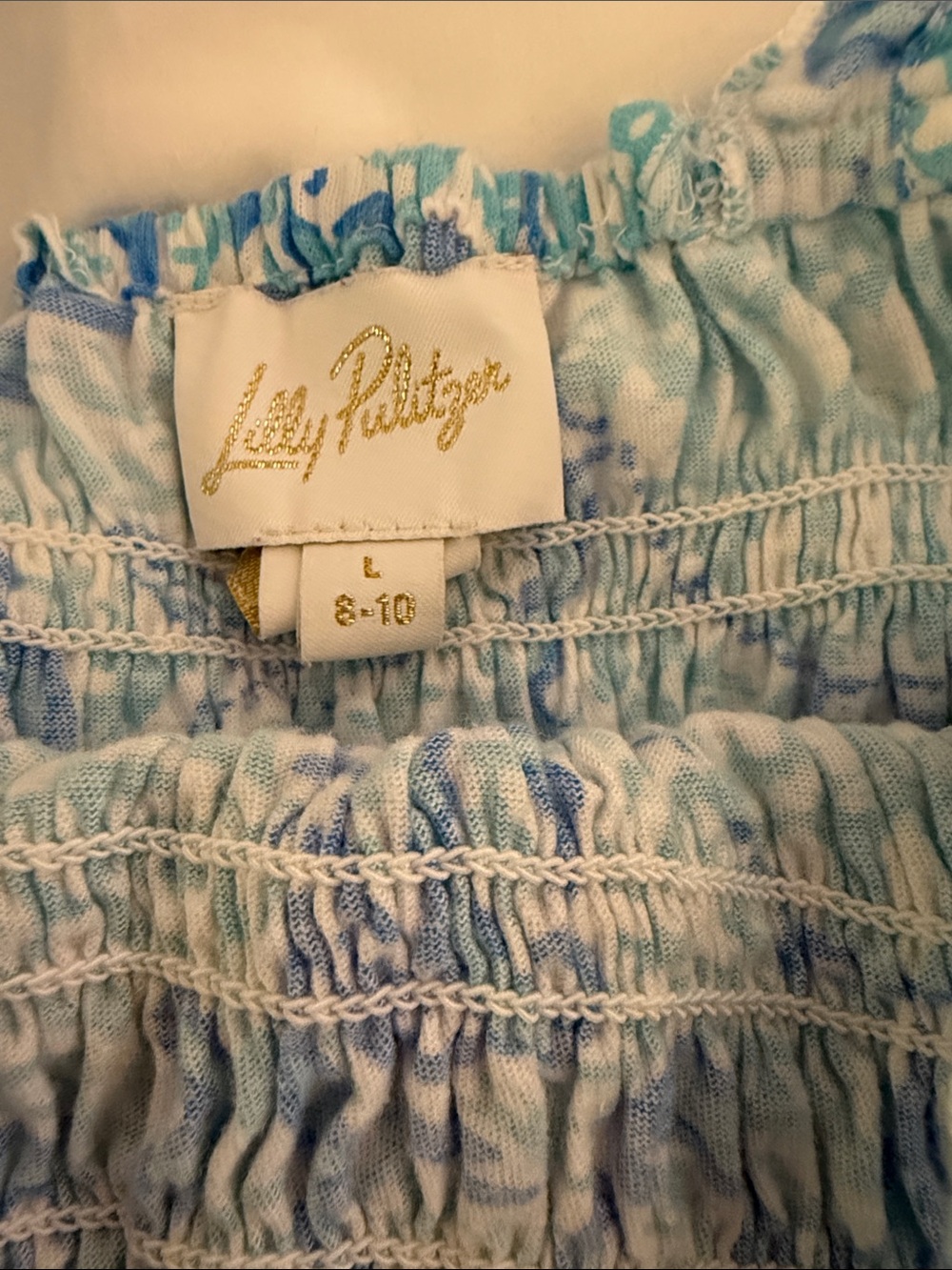 Lily Pulitzer Blue Patterned Smocked Maxi Dress- girls size 8-10 - Picture 3 of 3